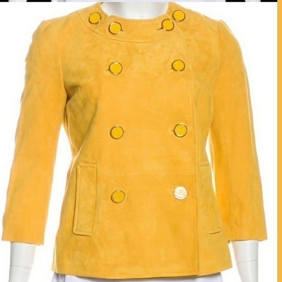 TORY Burch Yellow Suede Double Breasted Jacket - Picture 1 of 11